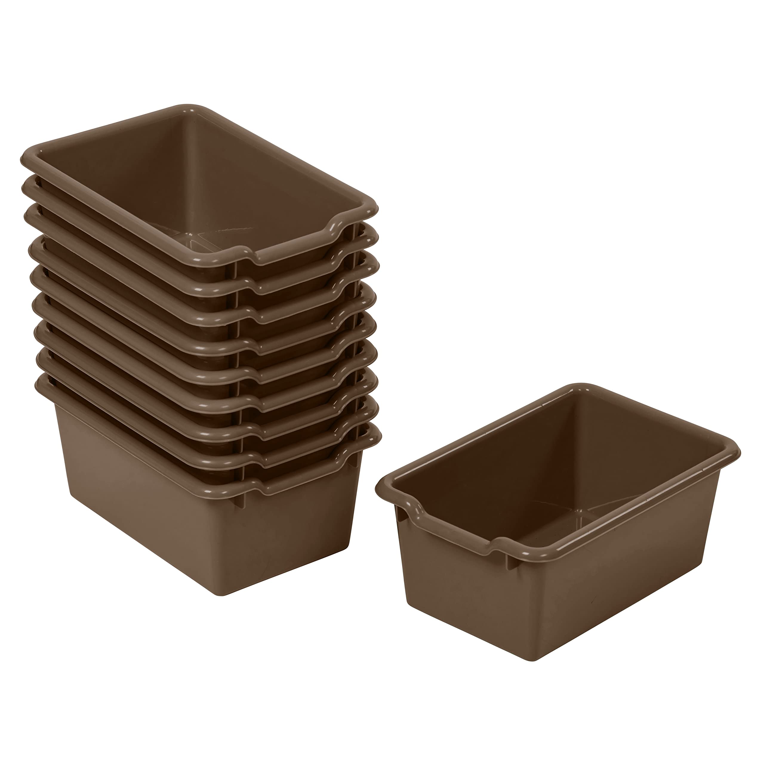 ECR4Kids Scoop Front Storage Bins, Multipurpose Organization, Chocolate, 10-Piece