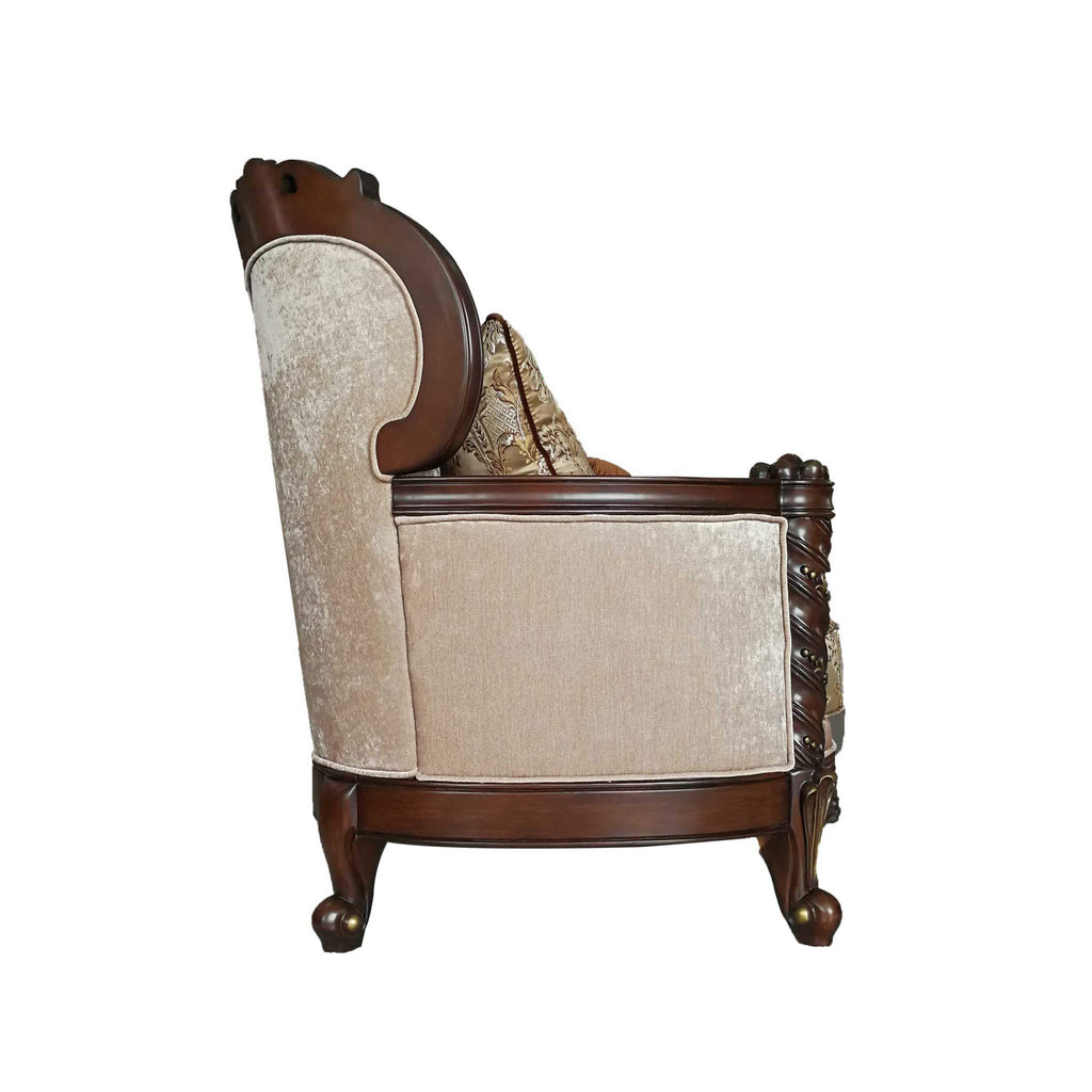 HomeRoots Upholstery, Wood Leg/Trim 38' X 68' X 48' Fabric Dark Walnut Upholstery Wood Leg/Trim Loveseat w/4 Pillows