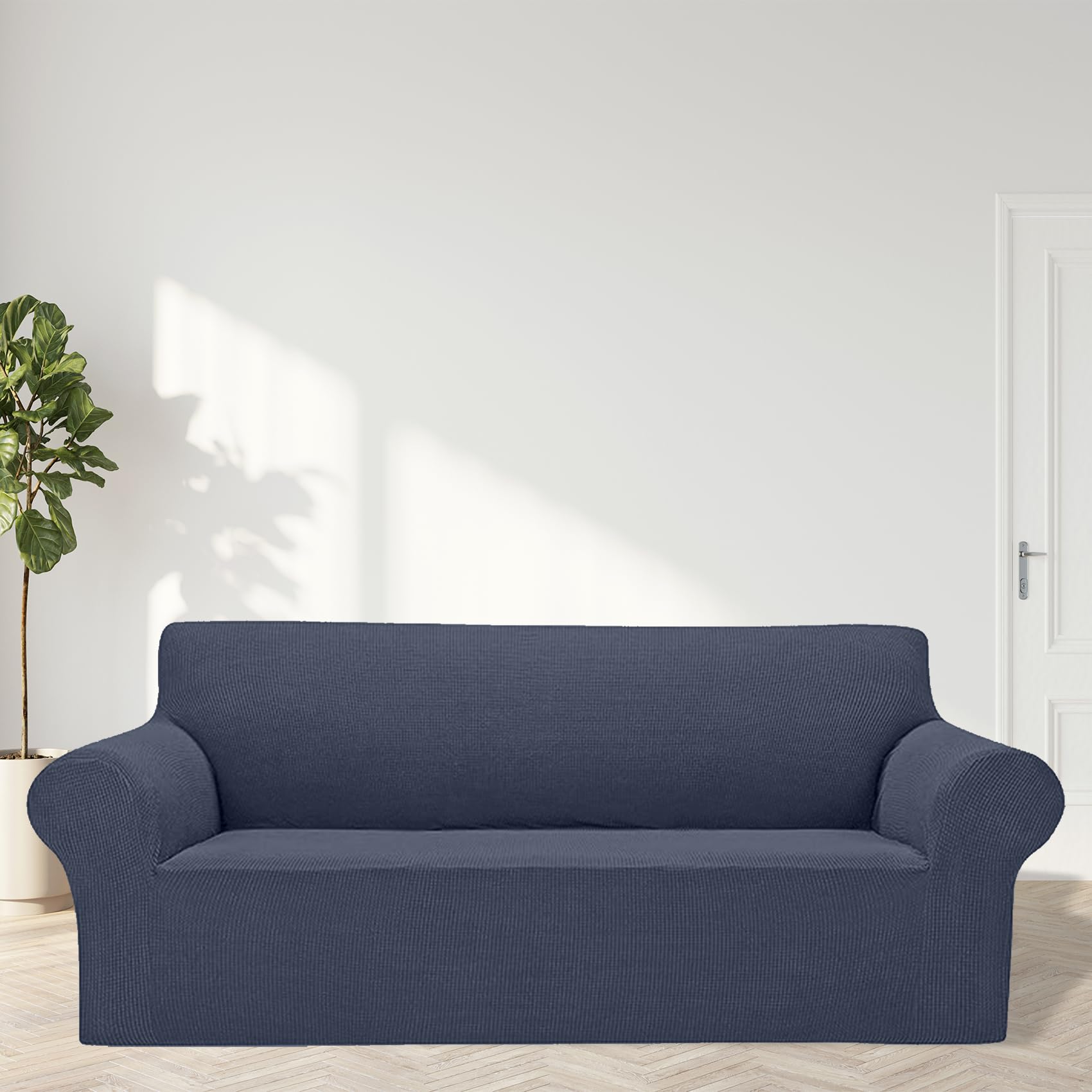 2025 New Stretch Sofa Slipcovers Couch Cover For 3 Cushion Furniture Protector Sofa Covers With Elastic Bottom Jacquard Fabric Small Checks For Pets, Kids -Sofa, Charcoal