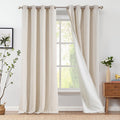 Jinchan Linen Beige Curtains 108 Inch Long For Living Room Bedroom Farmhouse Grommet Top Light Filtering Window Drapes Lined Cur