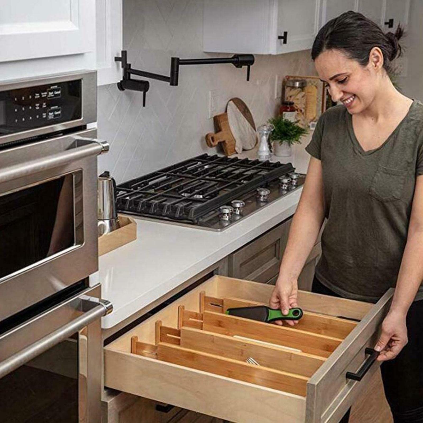 Lichts Expandable Bamboo Drawer Dividers, Adjustable Utensil Organizer Separators 43Cm