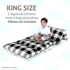 Butterfly Craze Floor Pillow Case, Mattress Bed Lounger Cover, Black/White, King Size - Cozy Seating Solution For Kids & Adults,