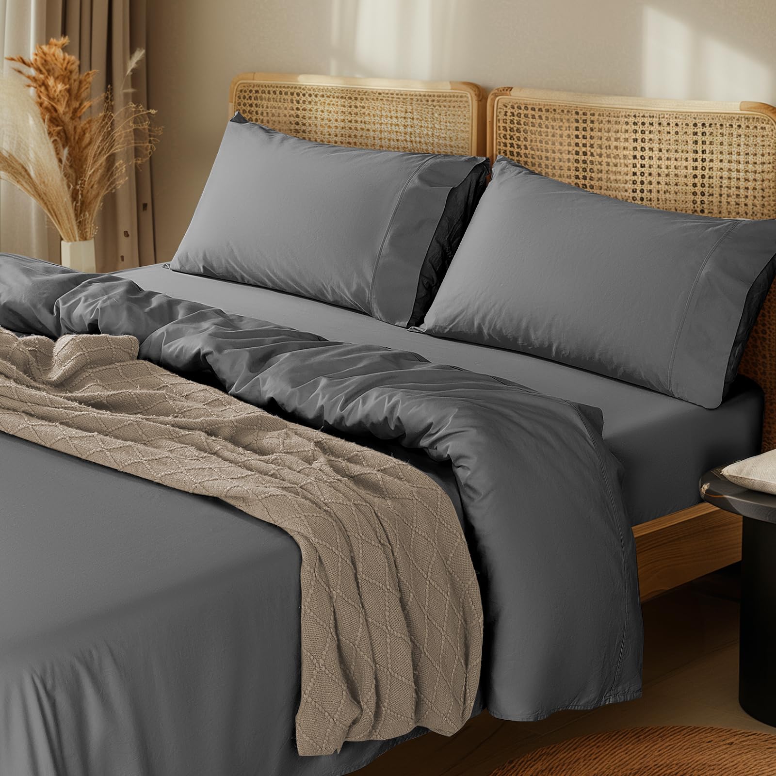 Lbro2M 1000 Thread Count 100% Cotton Sheets Set,King Size Bed Sheet 4 Piece Sets,Long Staple,16 Inches Deep Pocket,All Season,Be