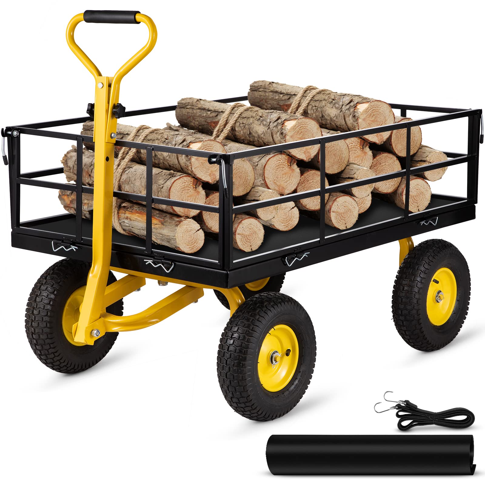 Vevor Steel Garden Cart, Heavy Duty 1200 Lbs Capacity, With Removable Mesh Sides To Convert Into Flatbed, Utility Metal Wagon Wi
