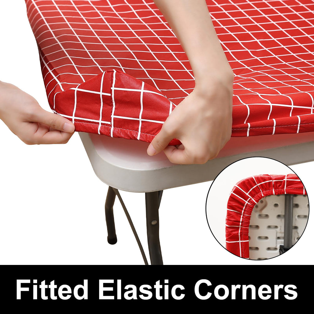 Spotjoy Rectangle Table Cloth Cover, Elastic Fitted Flannel Backed Plastic Table Covers For 6 Foot Folding Tables, Waterproof Vi