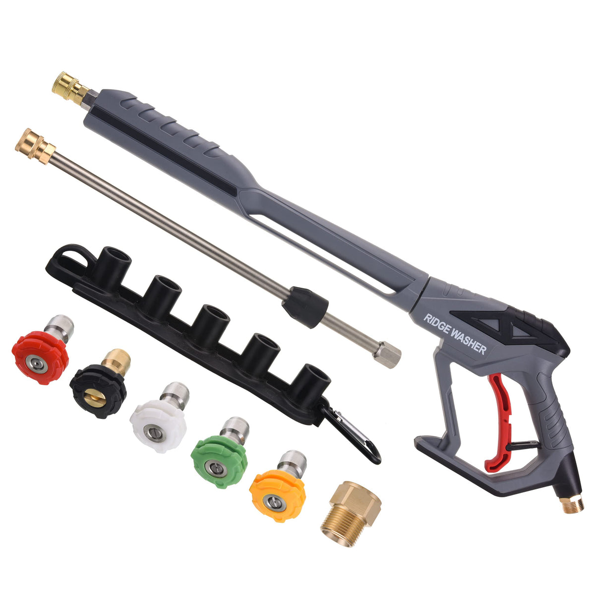 Ridge Washer Pressure Washer Gun With Replacement Extension Wand, High Power Washer Spray Gun, M22 Fitting, 5 Nozzle Tips With N