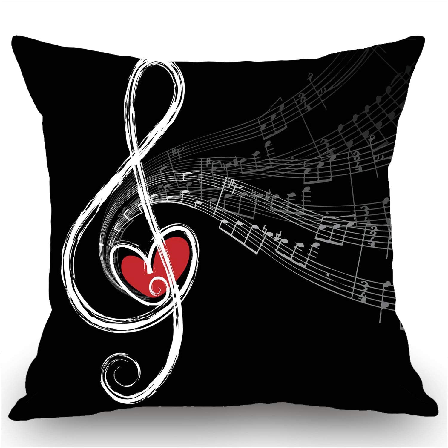 Swono Treble Love And Music Notes Cotton Burlap Linen Throw Pillow Case Cushion Cover Sofa Outdoor Decorative Square 18X18 Inche