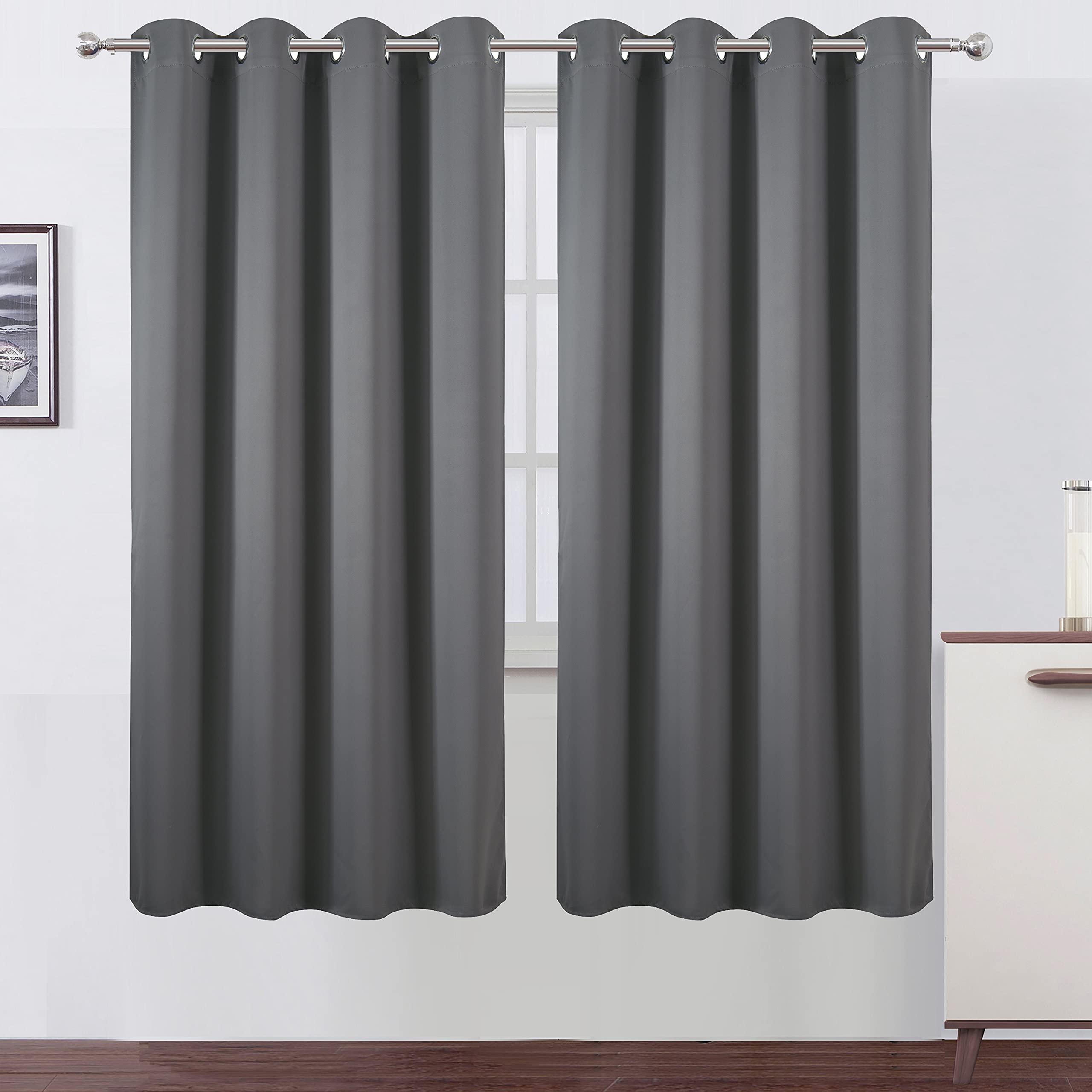 Lemomo Grey Blackout Curtains/52 X 72 Inch/Set Of 2 Panels Thermal Insulated Room Darkening Curtains For Bedroom