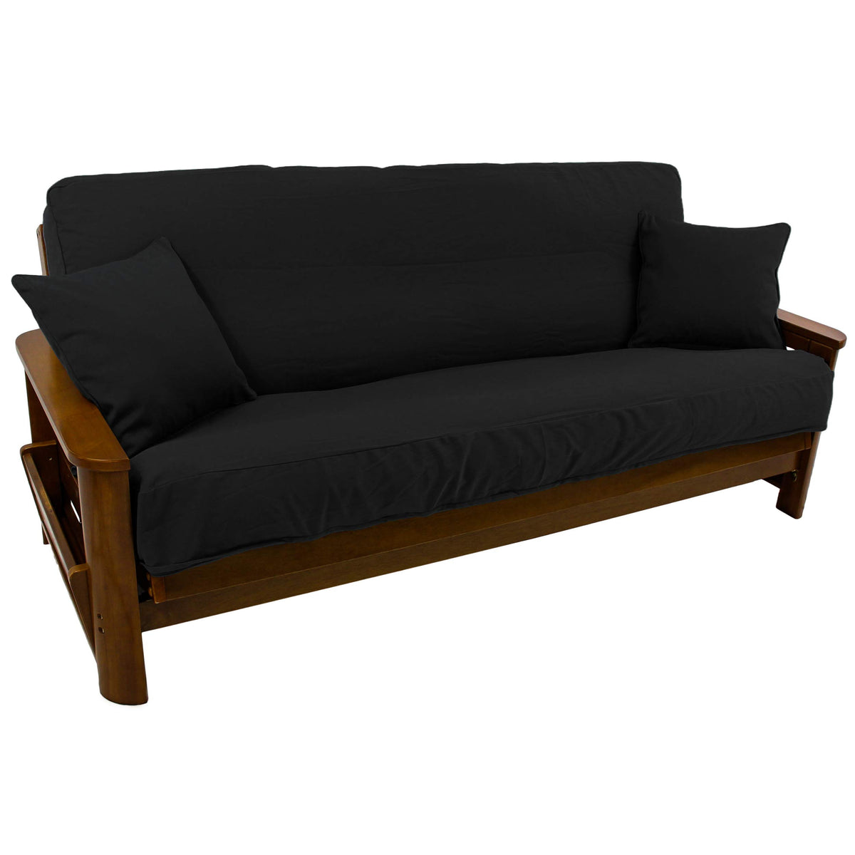 Blazing Needles Solid Twill 8&quot; to 9&quot; Futon Cover Set with 2 Throw Pillows (Set of 3), Full, Black