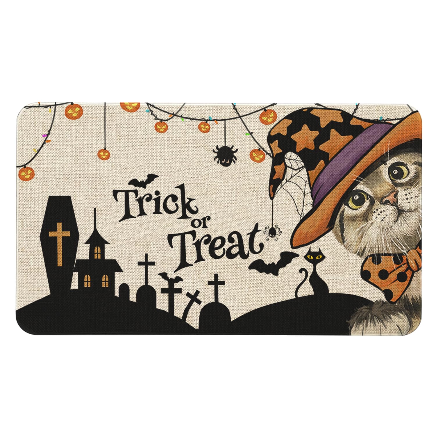 Roszwtit Halloween Door Mat 30 X 17 Inch Trick Or Treat Cat Doormat Indoor Outdoor Entrance Halloween Floor Mat Non Slip Hallowe