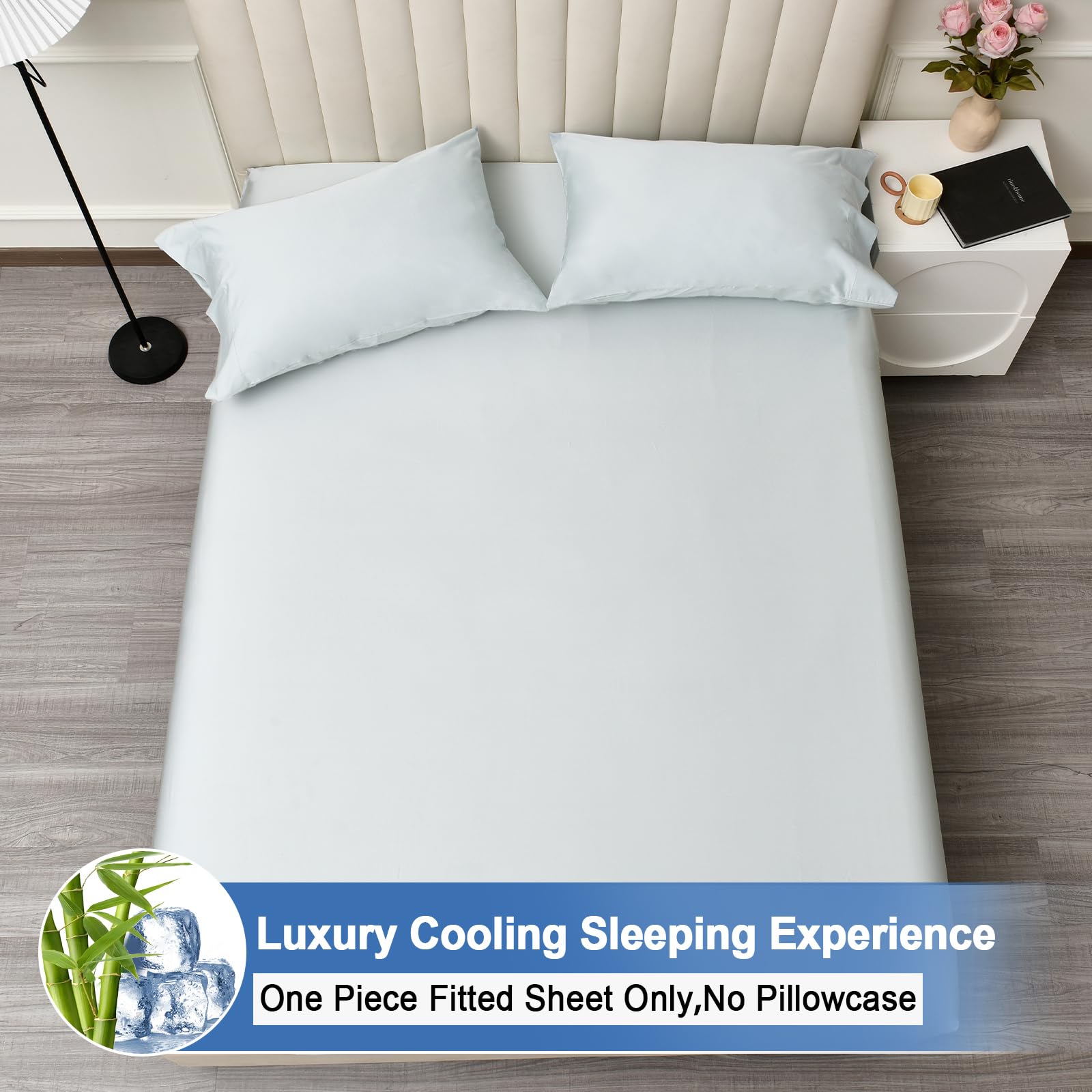 Phf 100% Rayon Derived From Bamboo Cooling Fitted Sheet Queen Size For Hot Sleeper, 16'' Deep Pocket, 2.5Cm Wider Strong Elastic