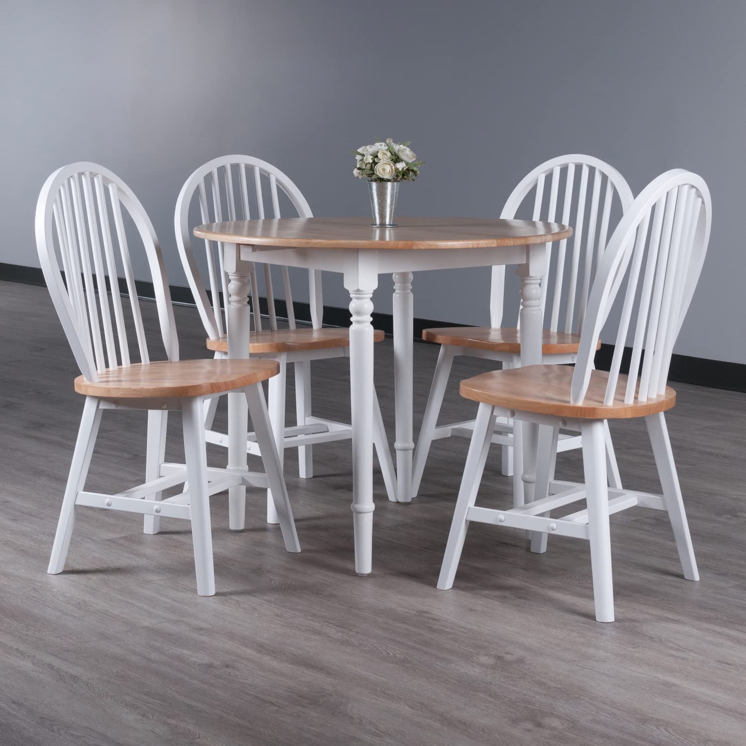 Sorella 5-Pc Drop Leaf Dining Table with Windsor Chairs - Natural and White