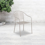 Flash Furniture Commercial Grade Light Gray Indoor-Outdoor Steel Patio Arm Chair with Round Back