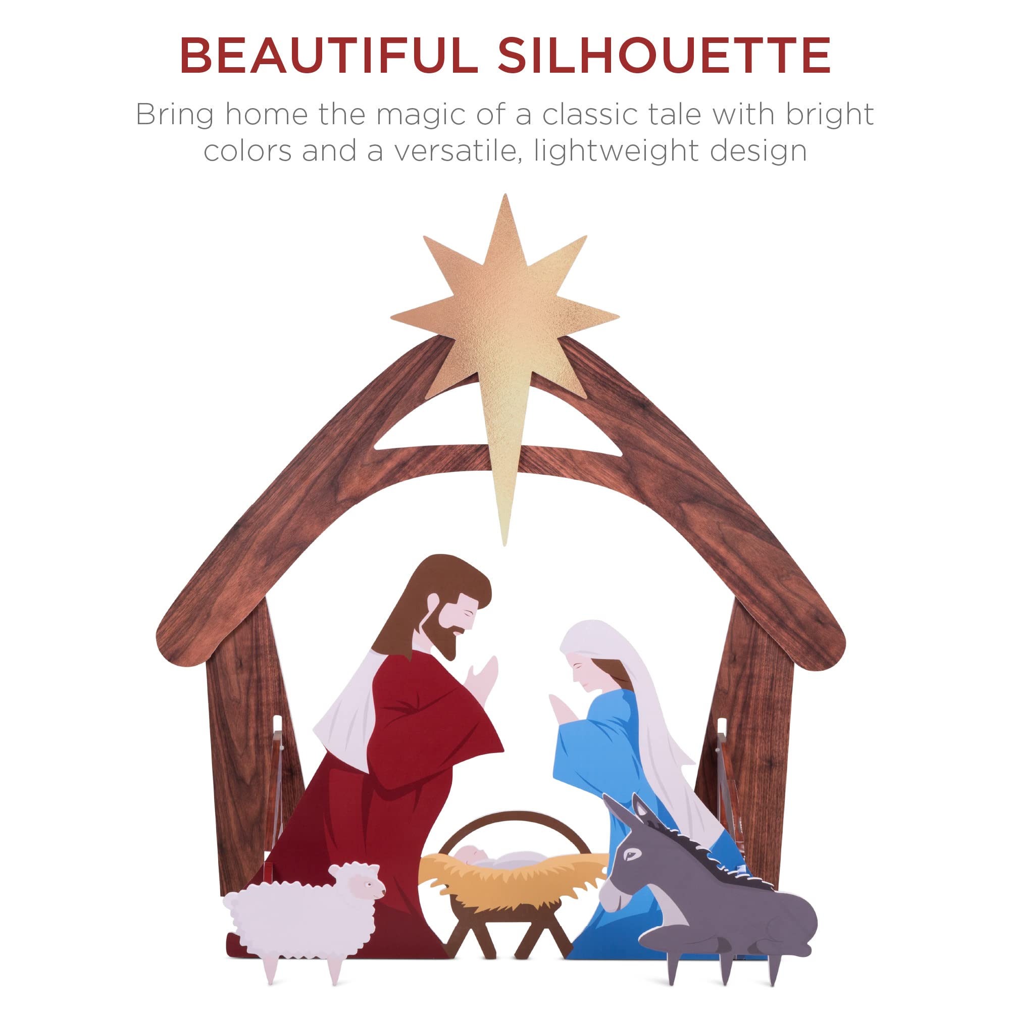 Best Choice Products 4Ft Outdoor Nativity Scene, Weather-Resistant Decor, Christmas Holy Family Yard Decoration, Water-Resistant Pvc - Colored