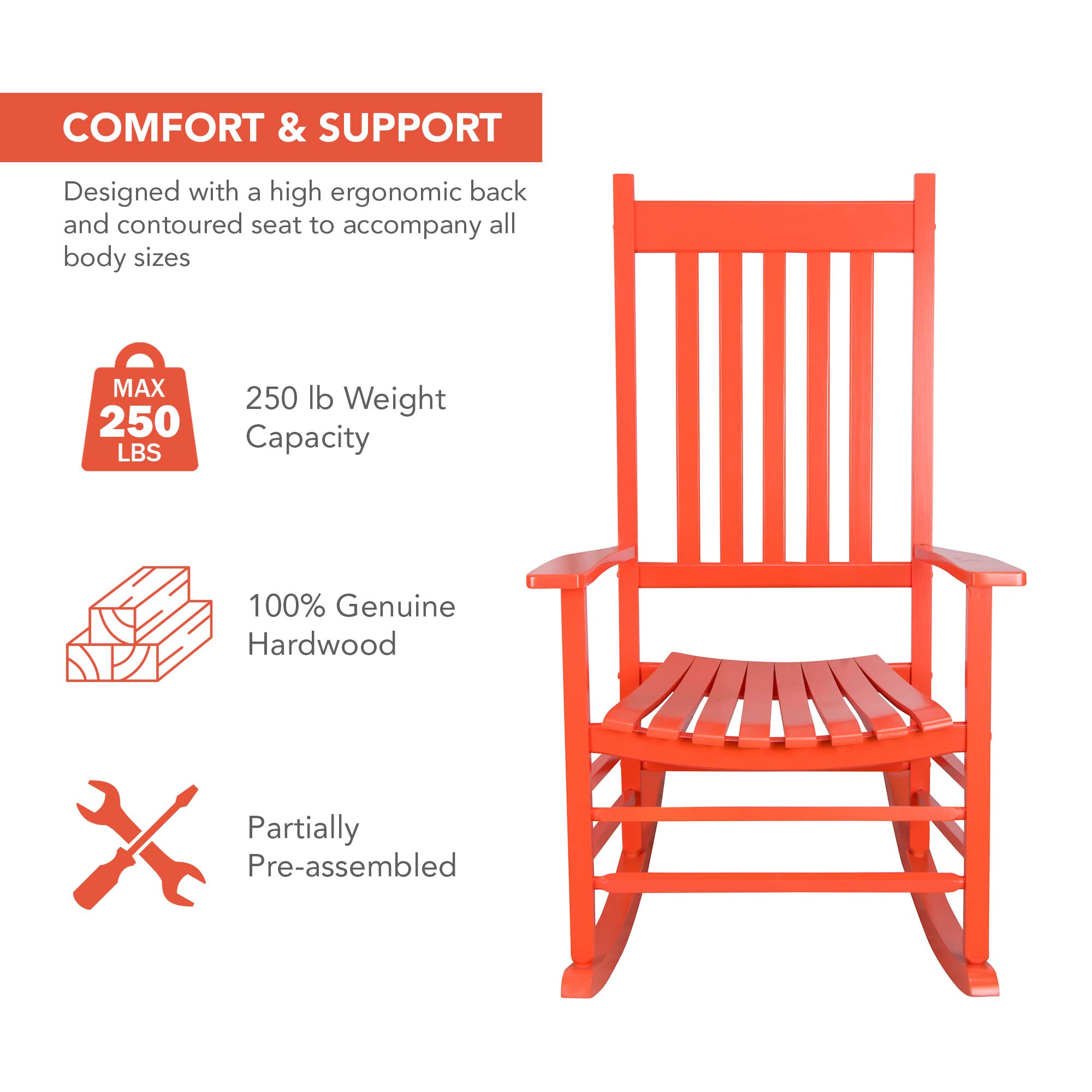 Shine Company Vermont Rocking Chairs, Outdoor Front Porch Rocker Set Of 2, Tuscan