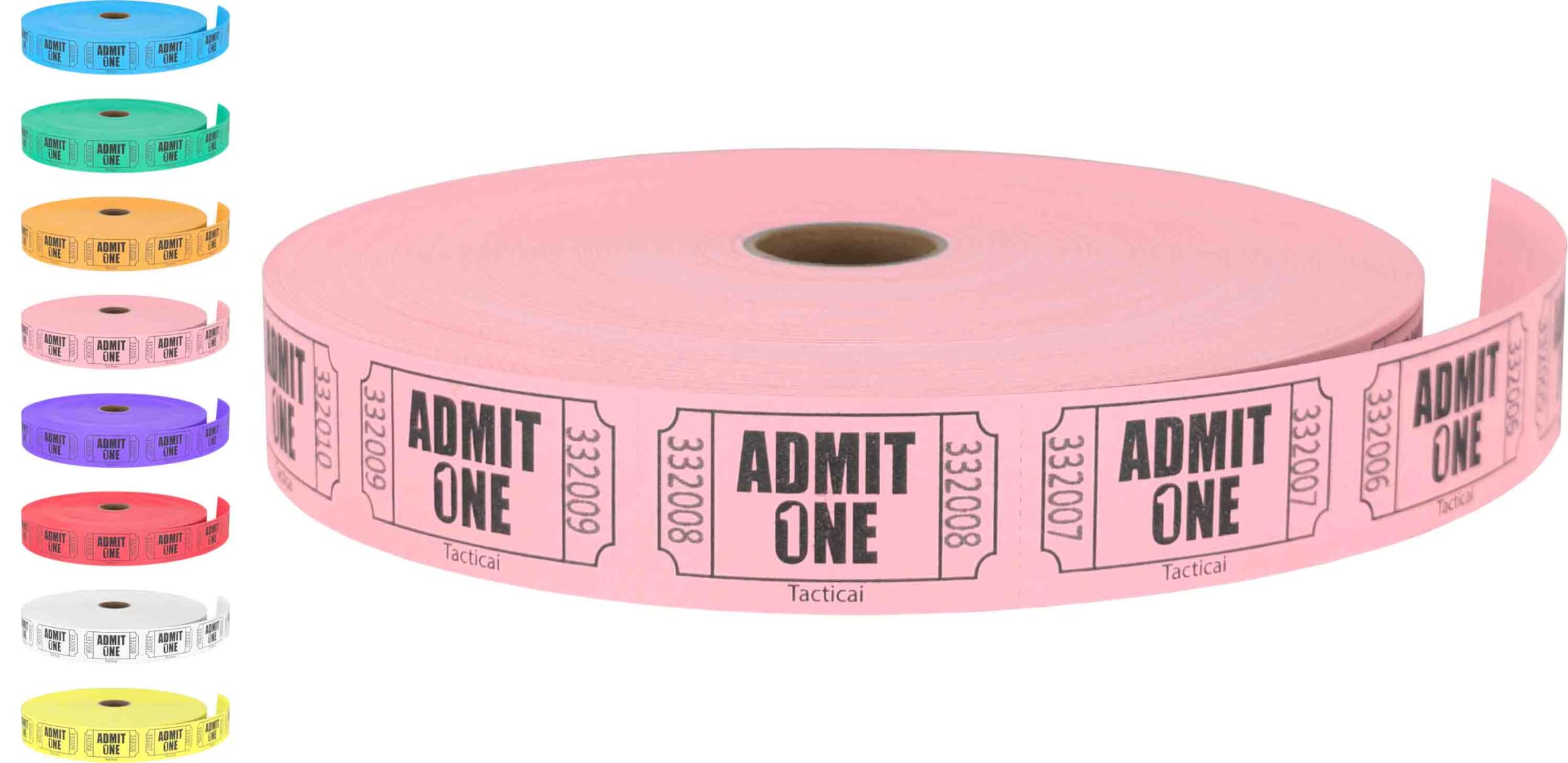 Tacticai 2000 Raffle Tickets, Admit One, Single Roll, Ticket For Events, Entry, Class Reward, Fundraiser & Prizes - Pink (1 Of 8