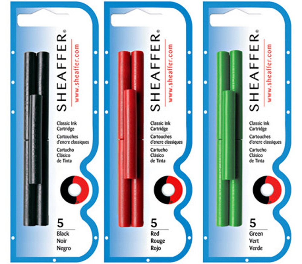 Sheaffer 5 Black, 5 Red & 5 Green Cartridges Bundle
