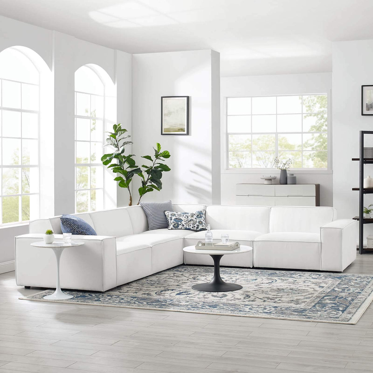 Modway Restore Upholstered Sectional Sofa, 5-Piece Set, White