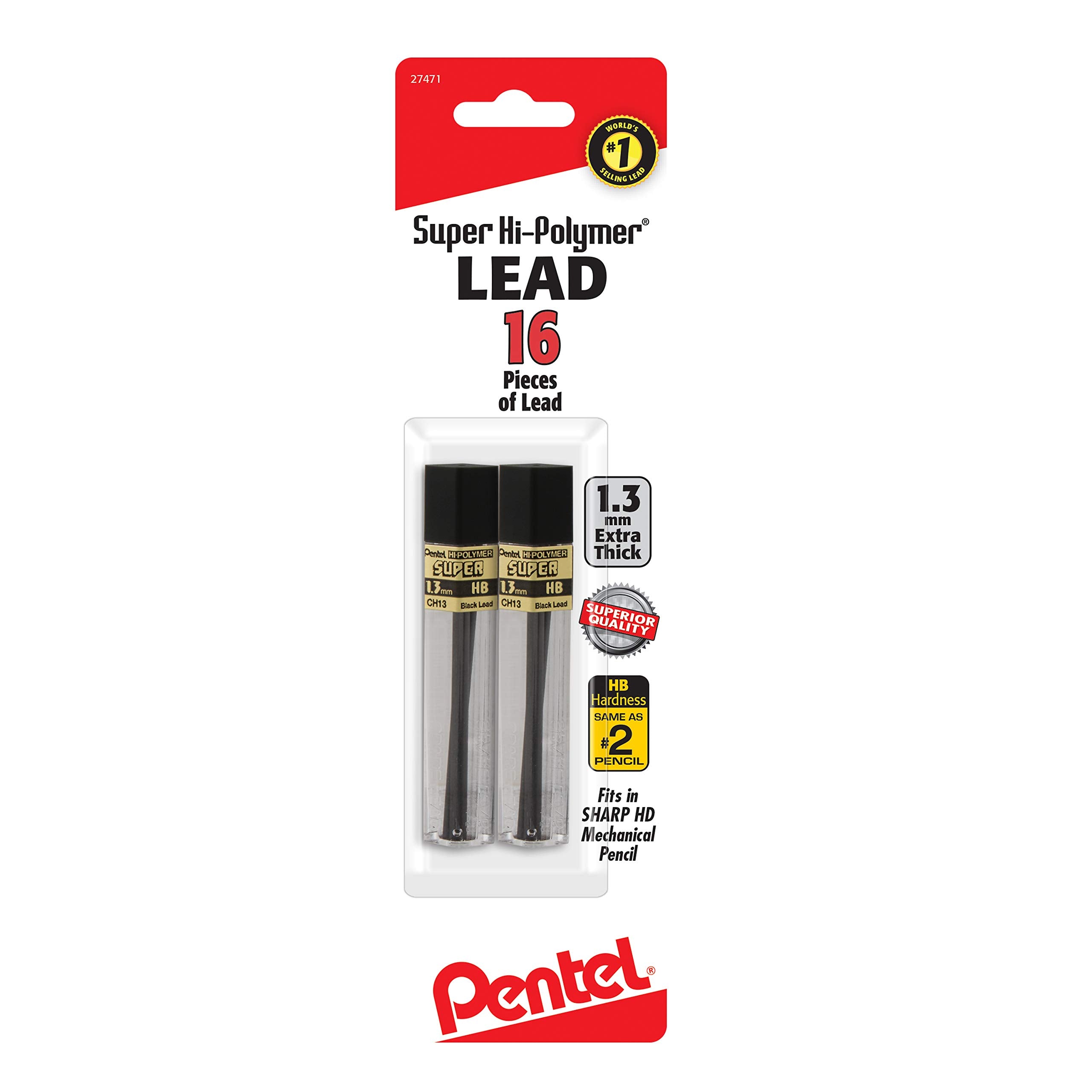 Pentelch13Bphb2 Super Hi-Polymer Lead Refill (1.3Mm) Hb, 8Pcs/Tube, 2Pk
