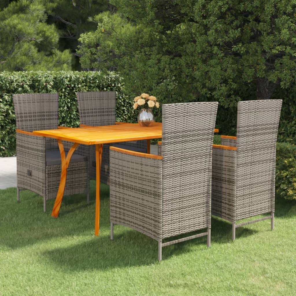 vidaXL 5-Piece Patio Dining Set - Solid Acacia Wood - Weather-Resistant PE Rattan Chairs with Cushions - Outdoor Furniture for Yard, Garden or Balcony - Easy Assembly and Maintenance - Gray