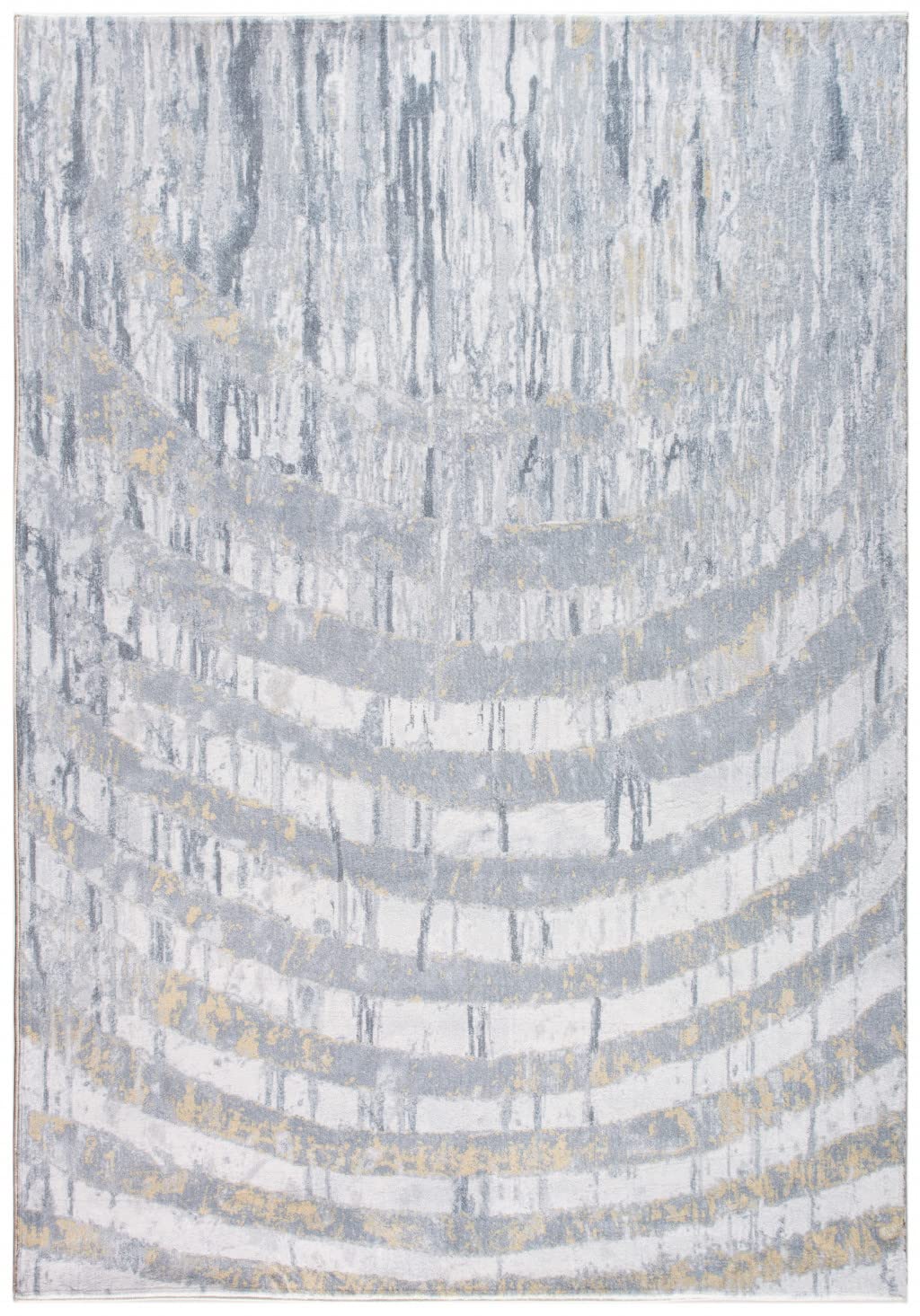 HomeRoots Grey/Gold Polyester 8’ x 10’ Gray Distressed Steps Abstract Area Rug