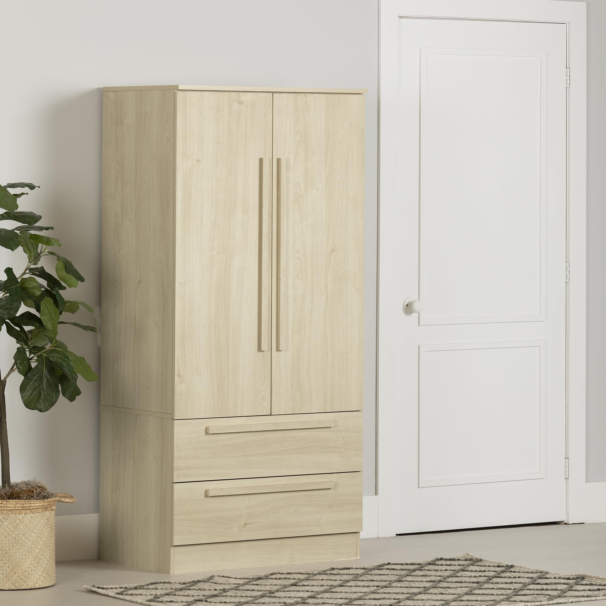 South Shore Furniture Acapella Wardrobe Armoire with Doors and Drawers, Bleached Oak