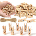 1.35 Inch Mini Clothes Pins for Photo?100 Pcs? with 32 Feet Jute Twine,Mini Clothes Pins for Crafts,Wooden Small Clothes Pins fo