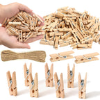 1.35 Inch Mini Clothes Pins for Photo?100 Pcs? with 32 Feet Jute Twine,Mini Clothes Pins for Crafts,Wooden Small Clothes Pins fo