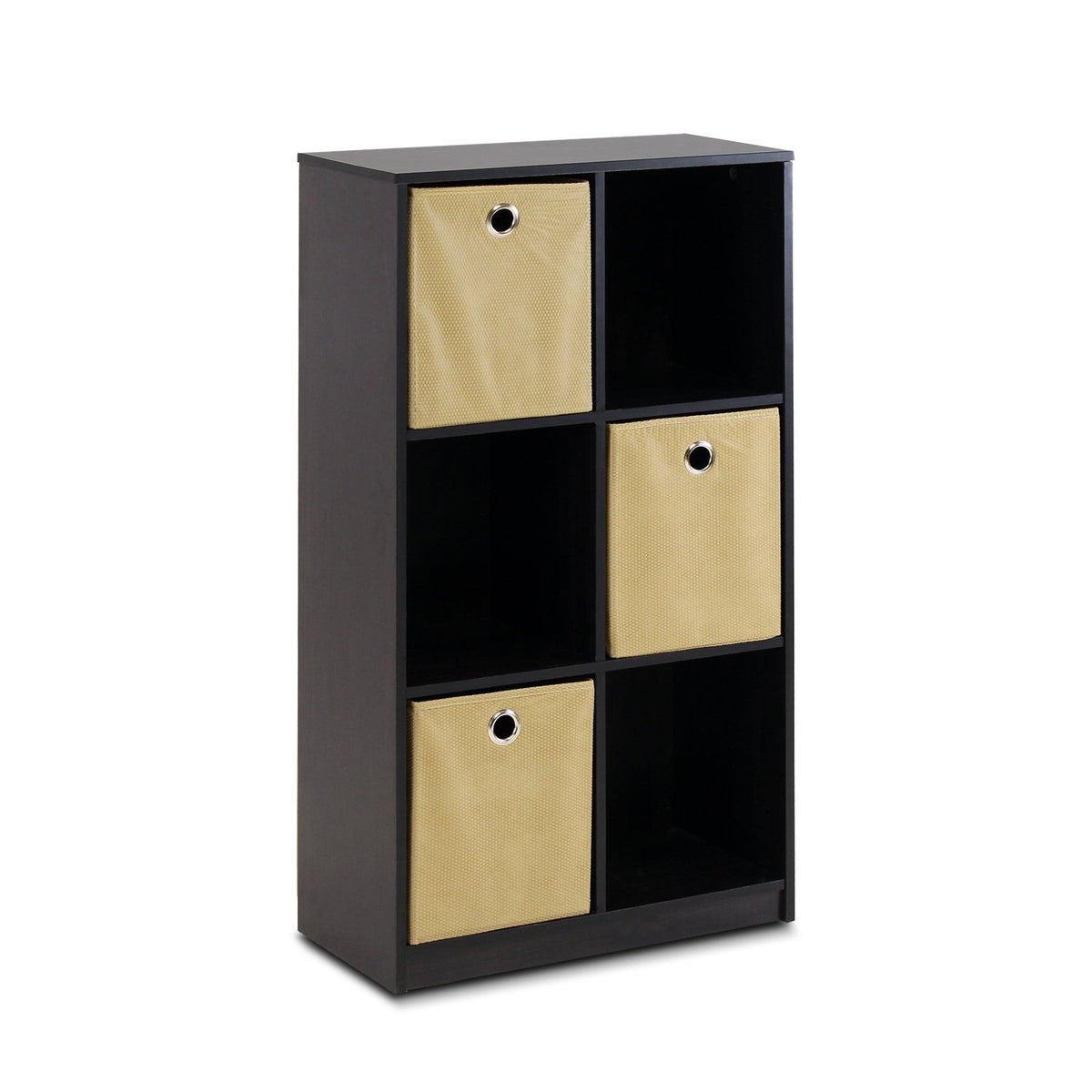 Furinno Petite Storage Organizer Bookcase With Bins, Espresso/Light Brown