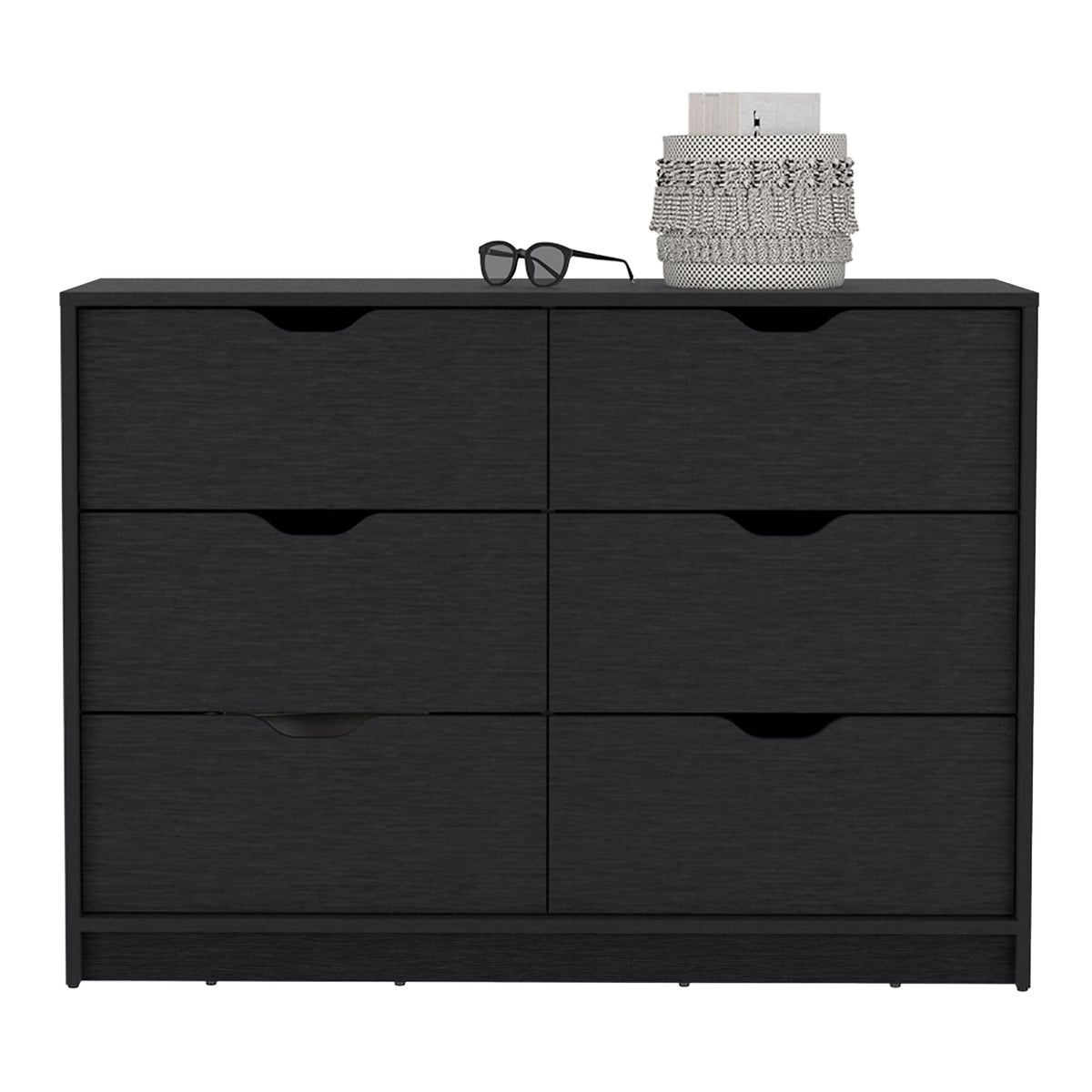 Dresser 30&quot; H, Drawer Dresser with 2 Lower Cabinets, Drawer Chest, Black