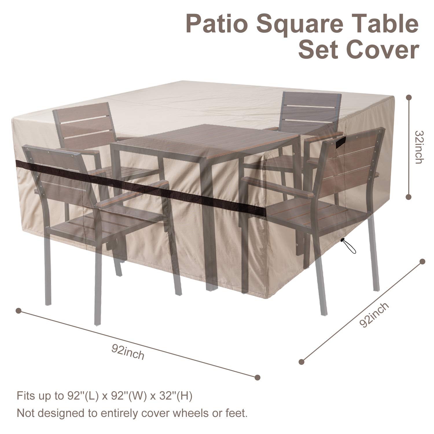 Square Patio Table Cover 92''L X 92''W X 32''H Waterproof 600D Patio Dining Table And Chairs Cover Square Large