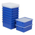 ECR4Kids Letter Size Plastic Tray Organizer with Lids, Large, Storage Bins, Blue, 10Piece