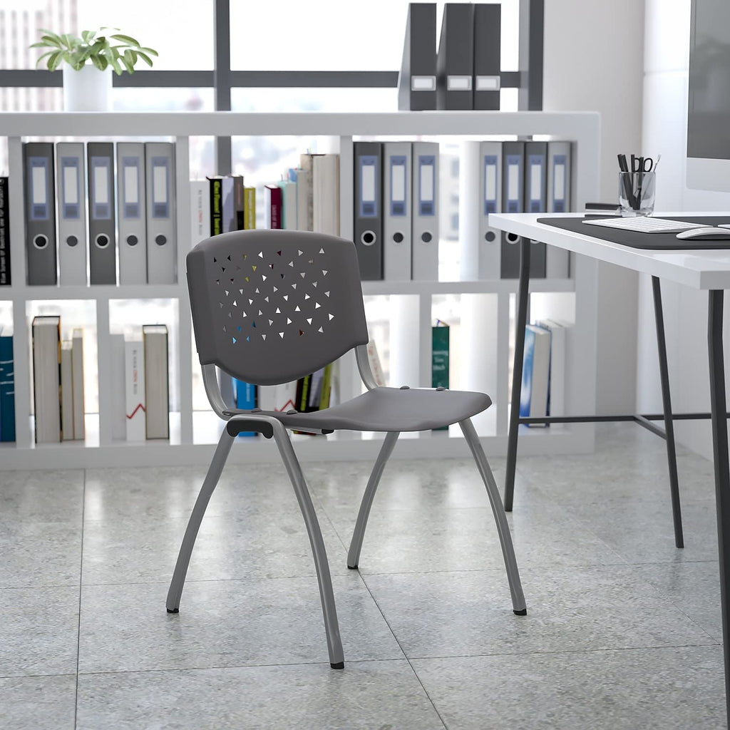 Flash Furniture Hercules Series 880 Lb. Capacity Gray Plastic Stack Chair With Titanium Gray Powder Coated Frame