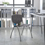 Flash Furniture Hercules Series 880 Lb. Capacity Gray Plastic Stack Chair With Titanium Gray Powder Coated Frame