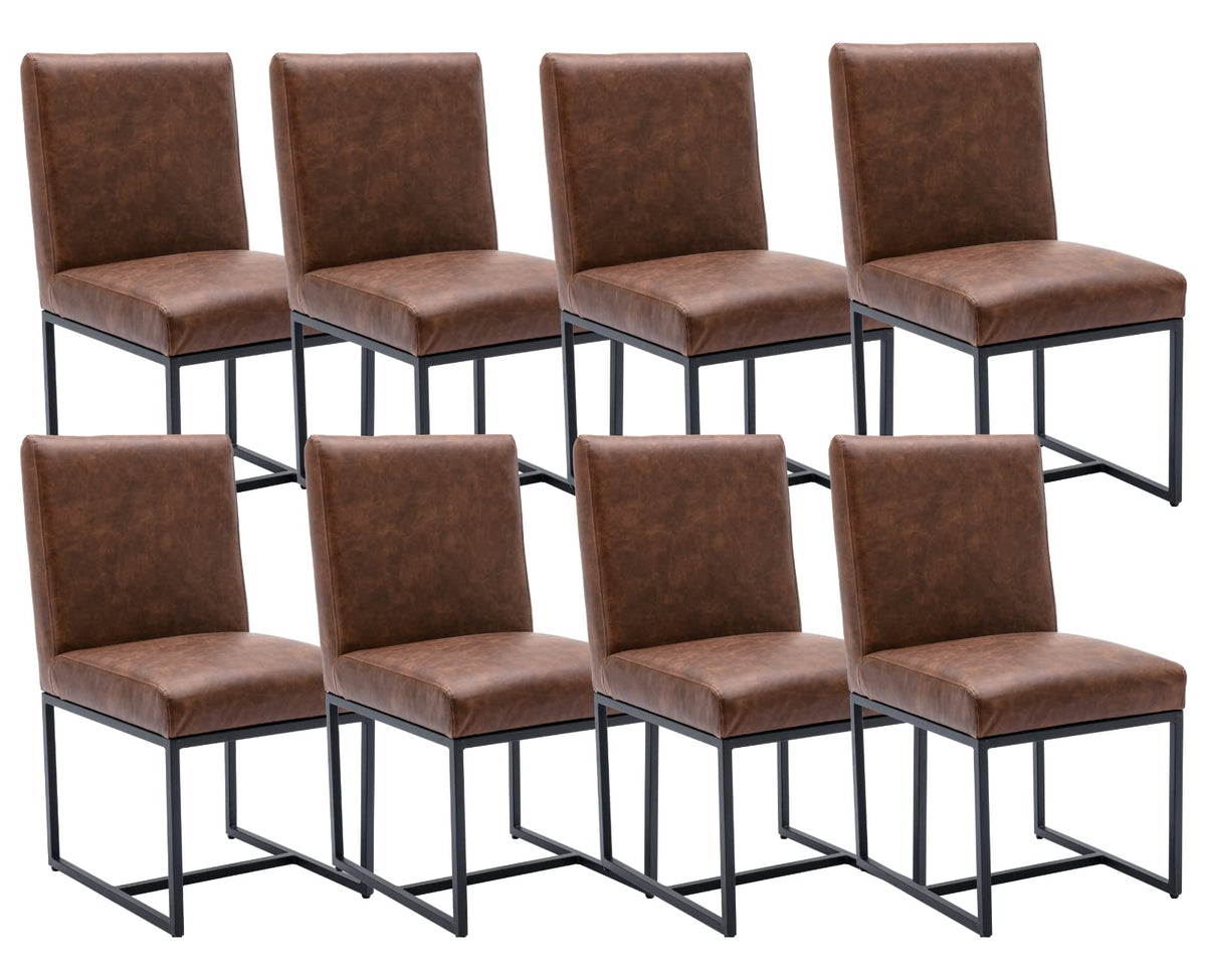 Cimota Modern Dining Chairs Set Of 8, Leather Dining Room Chairs Upholstered Mid Century Armless Guest Side Chair With Black Bas