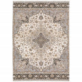 HomeRoots 509372 10 x 13 ft. Ivory & Blue Oriental Power Loom Stain Resistant Rectangle Area Rug with Fringe