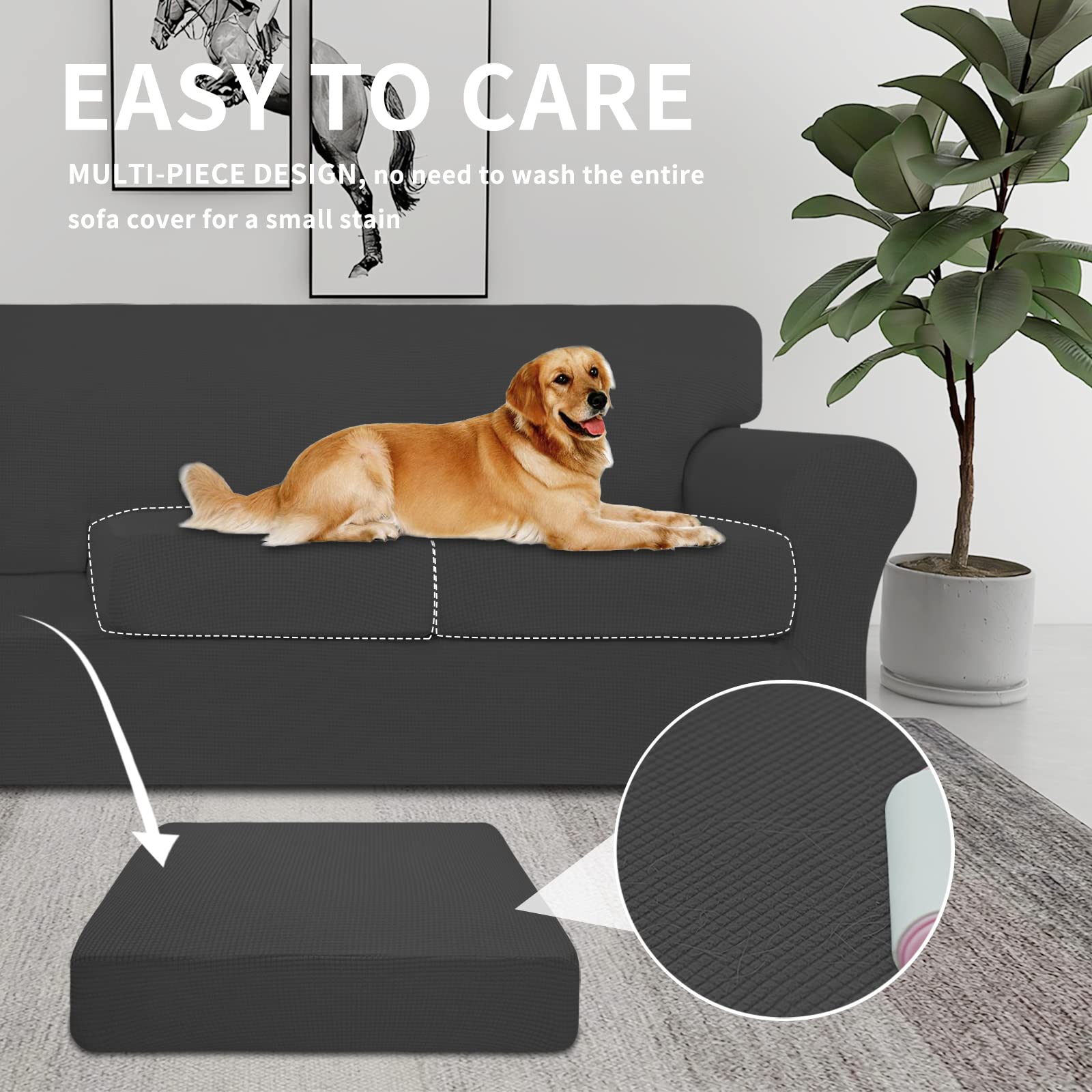 Easy-Going 3 Pieces Stretch Oversized Loveseat Couch Cover For 2 Cushion Couch Sofa Cover For Dogs Washable Sofa Slipcover Elastic Furniture Protector For Pets (Dark Gray, Oversized Loveseat)