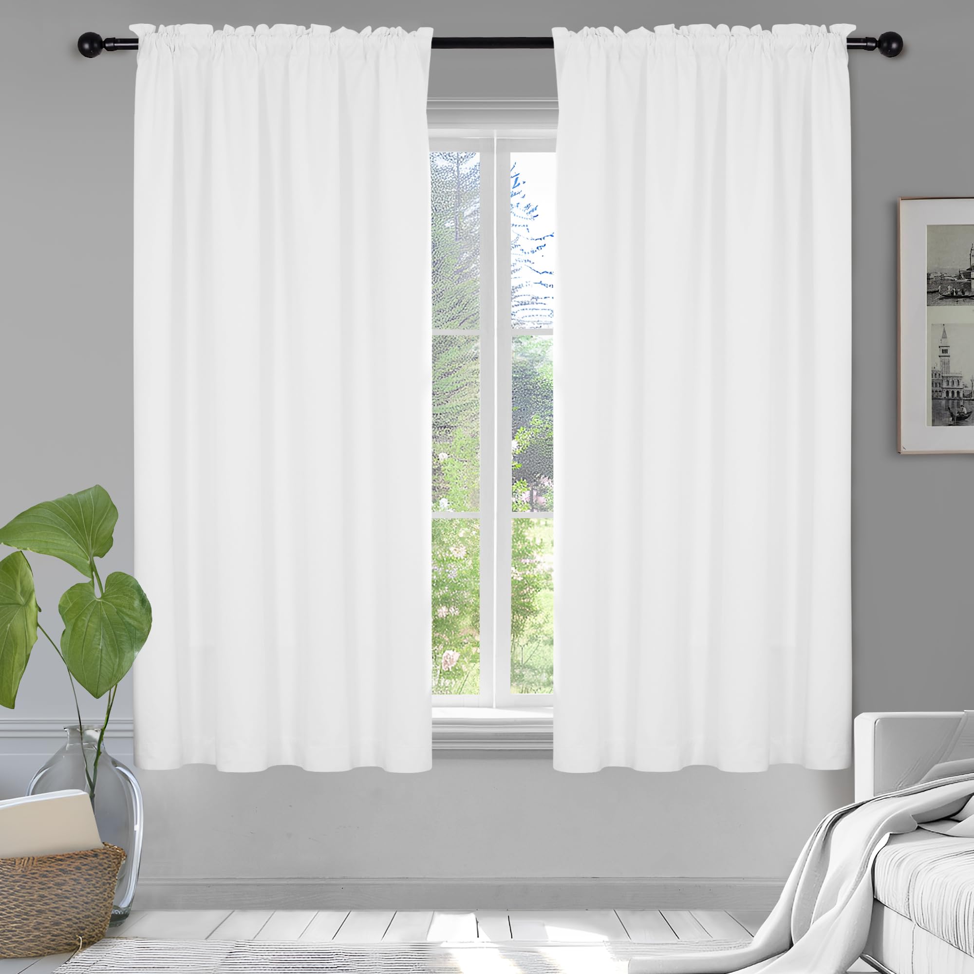 Deconovo Blackout Curtains For Bedroom–Thermal Insulated, Noise-Reducing, Energy-Efficient Drapes For Privacy & Soundproofing–Ideal For Parents, Seniors–52W X 45L Inch, White, 2 Panels