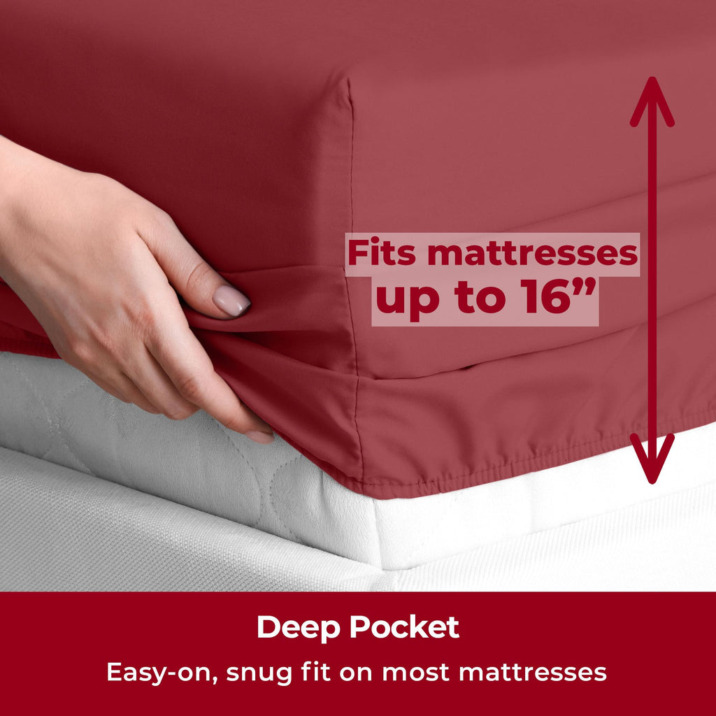Mellanni Split King Sheet Set - 7-Piece Iconic Collection Bedding, (Including 4 Pillowcases), 16-Inch Deep Pocket, Easy Care, Extra Soft, Cooling Sheets, Brushed Microfiber - Brick Red