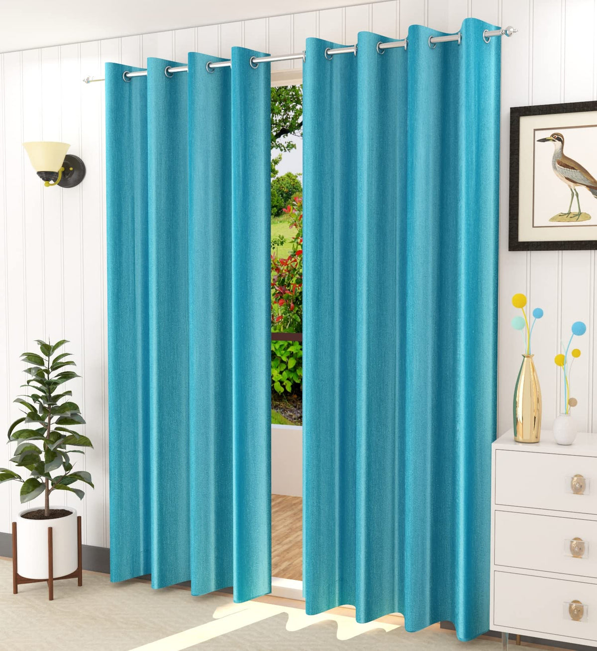 TEXTILES CASA Polyester Solid Plain Curtains for Window, Bedroom, Living Room, 5 feet Long, Cream, Set of 2
