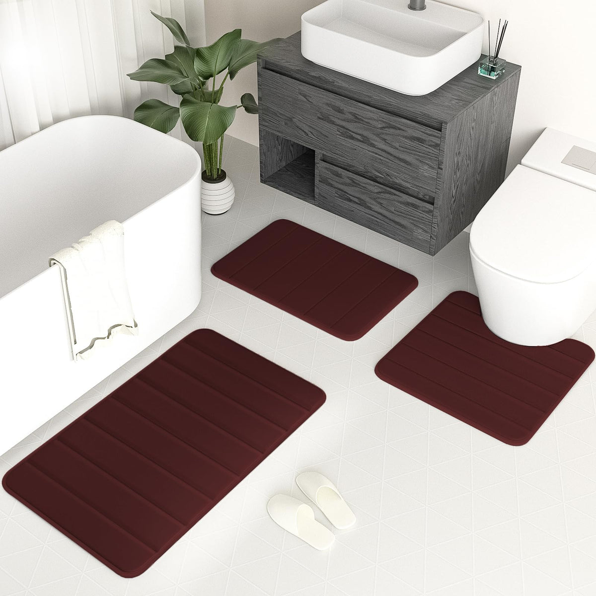 DTXDTech Bathroom Rugs 3 Piece Memory Foam Bath Rugs Set of 3 NonSlip Water Absourb Bath Mats Shower Mat Soft Rugs on Bathroom,
