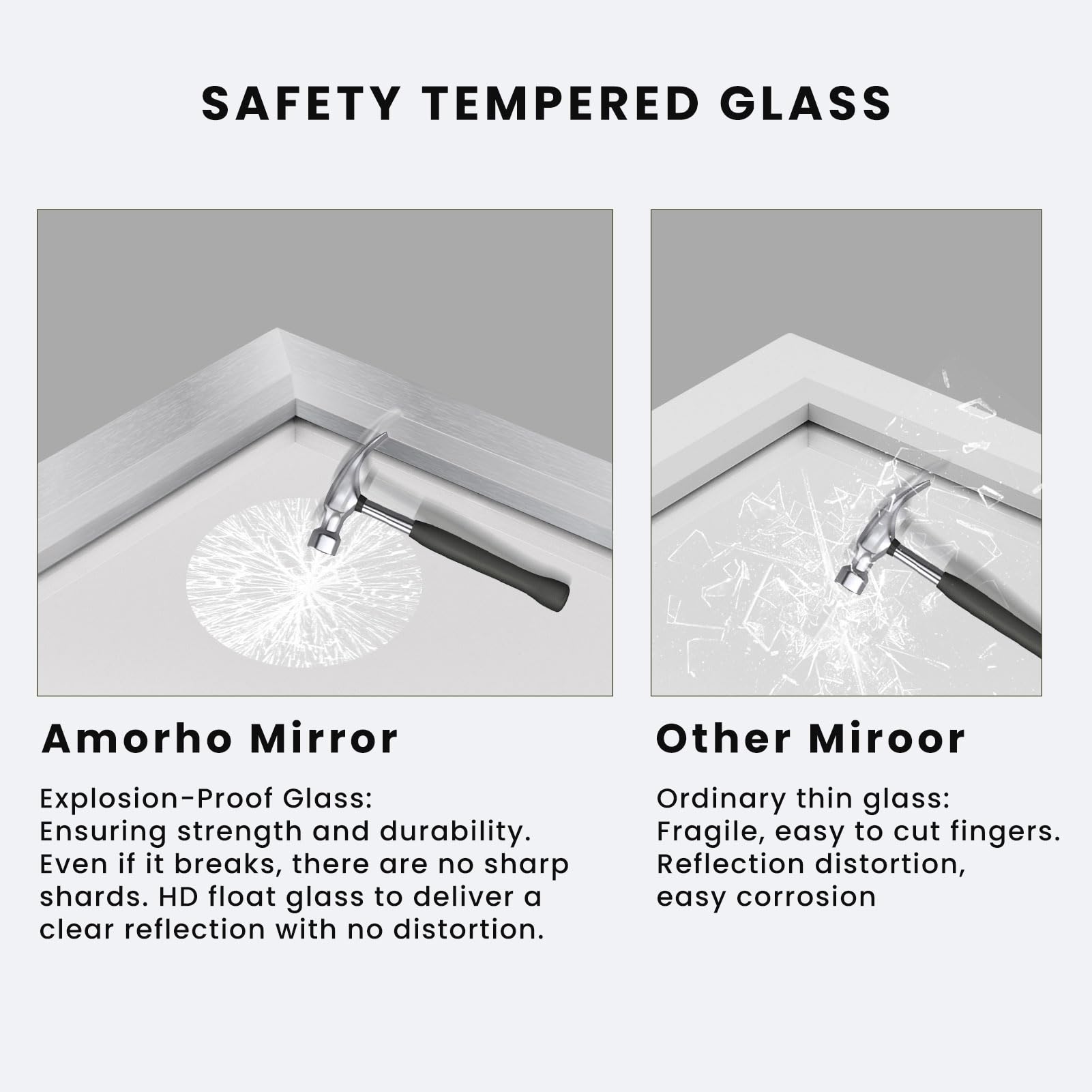 Amorho 60X36 Inch Bathroom Mirror Silver, Thick Metal Framed Wall Mirrors For Over Sink, Brushed Nickel Mirror Perfect For Bedro