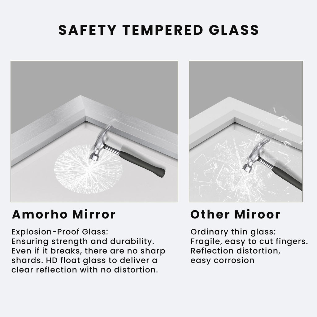 Amorho 28X36 Inch Bathroom Mirror Silver, Thick Metal Framed Wall Mirrors For Over Sink, Brushed Nickel Mirror Perfect For Bedro