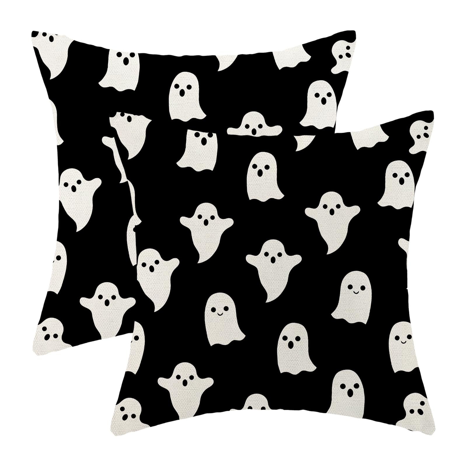 Yxuiyal Halloween Decor Pillow Covers 18X18 Set Of 2 Black Cute Ghost Throw Pillow Covers Halloween Decoration Pillow Covers For