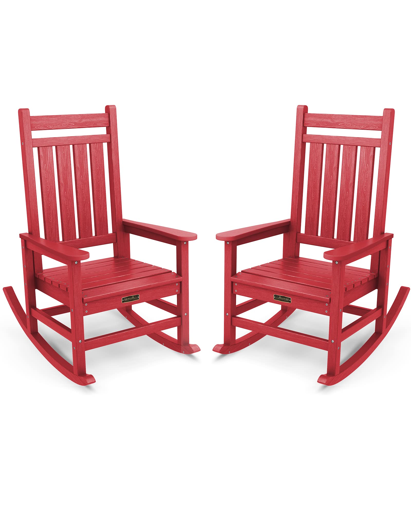 Serwall Outdoor Rocking Chair Set Of 2, Hdpe Rocking Chairs For Adult, All Weather Porch Rockers For Lawn Garden, Red