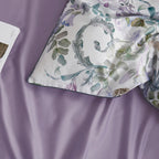 Mixinni Garden Style Purple Floral Printed On White Duvet Cover Queen Size Flower Leaves Pattern Long Staple Cotton Bedding Set