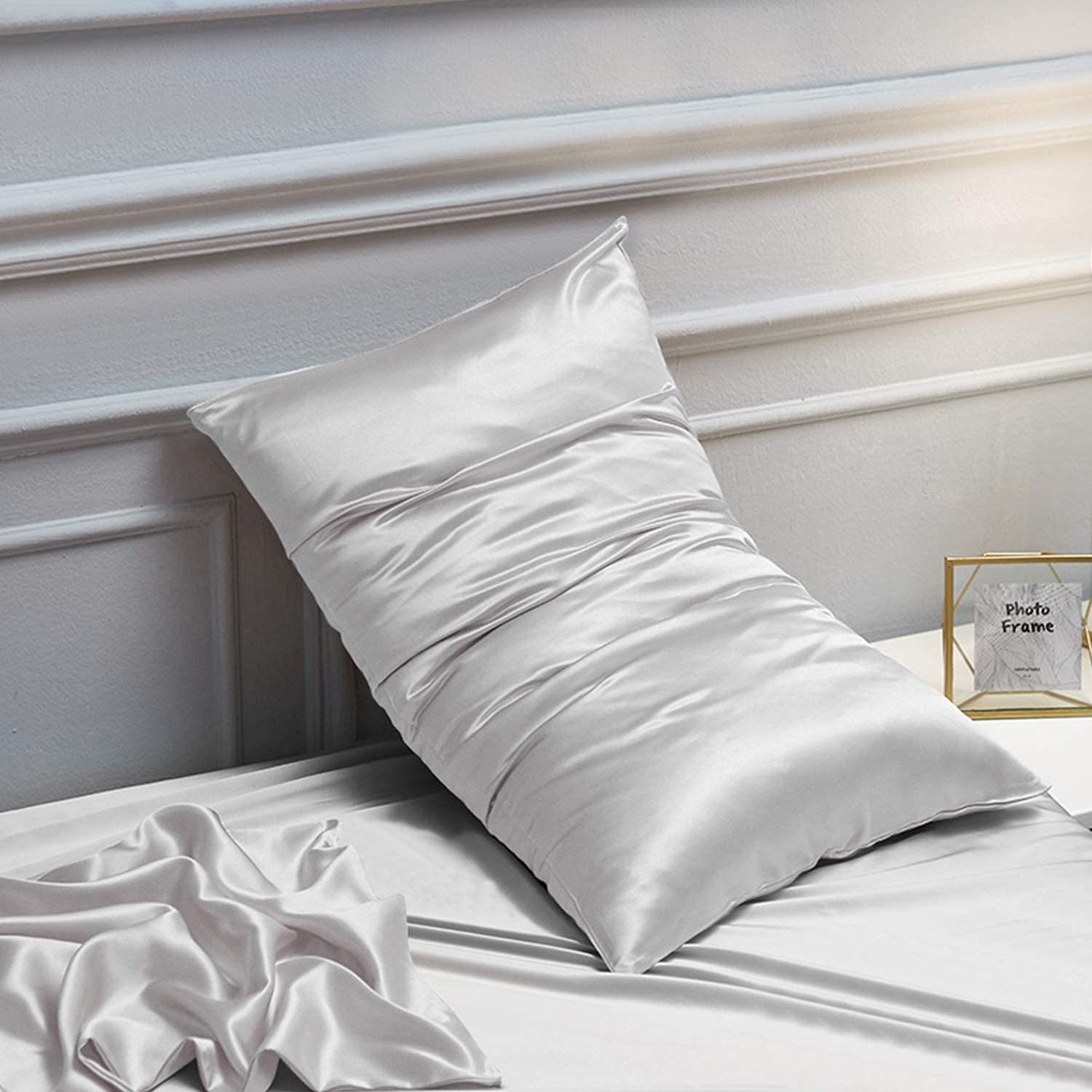 Ntbay 2 Pack Satin Queen Pillowcases For Hair And Skin, Luxurious And Silky Pillow Cases With Envelope Closure, 20X30 Inches, Silver Grey