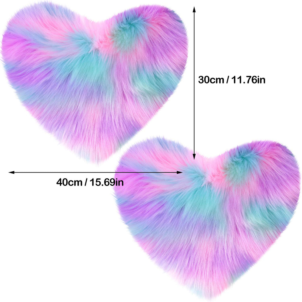 Mudder 2 Pieces Heart Shaped Rug Faux Room Fluffy Carpet Heart Shaped Door Mat For Room Bedroom, 12 X 16 Inch(Pink, Purple, Gree