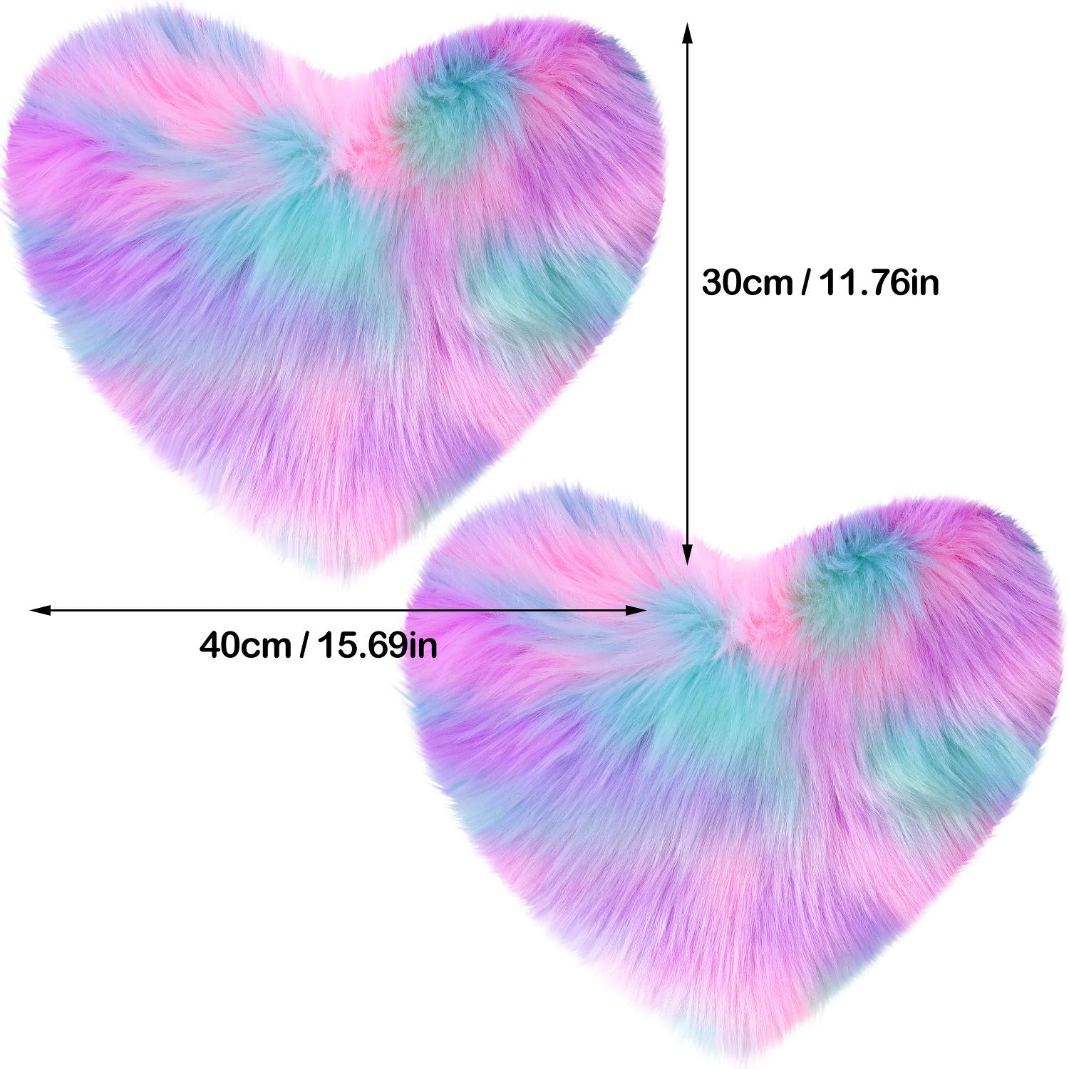 Mudder 2 Pieces Heart Shaped Rug Faux Room Fluffy Carpet Heart Shaped Door Mat For Room Bedroom, 12 X 16 Inch(Pink, Purple, Gree