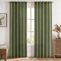 MIULEE Faux Linen Curtains 84 Inch Length 2 Panels Natural Olive Green Semi Sheer Curtain with Back Tab Rod Pocket, Light Filter